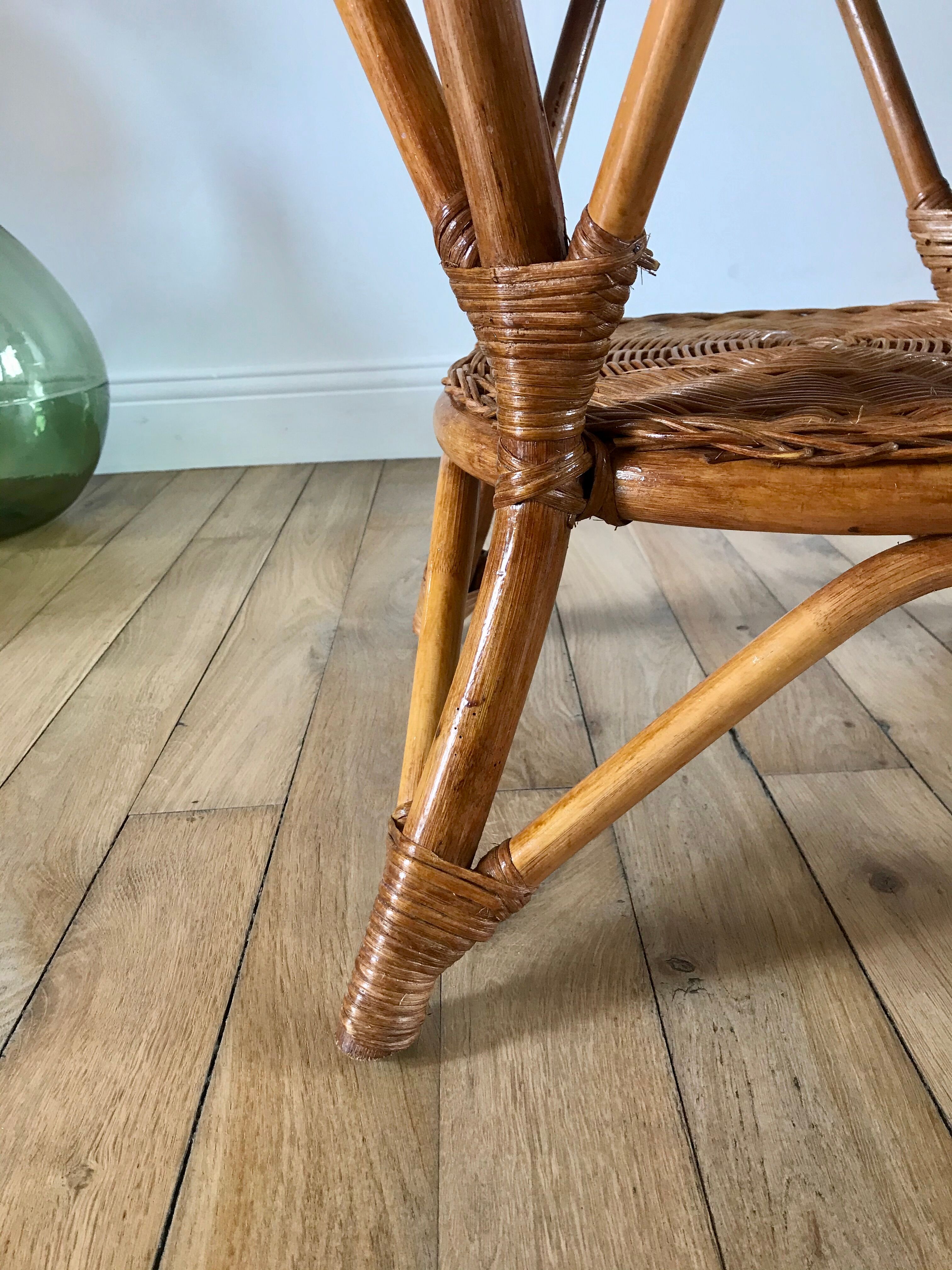 Round rattan coffee table double floor 60s