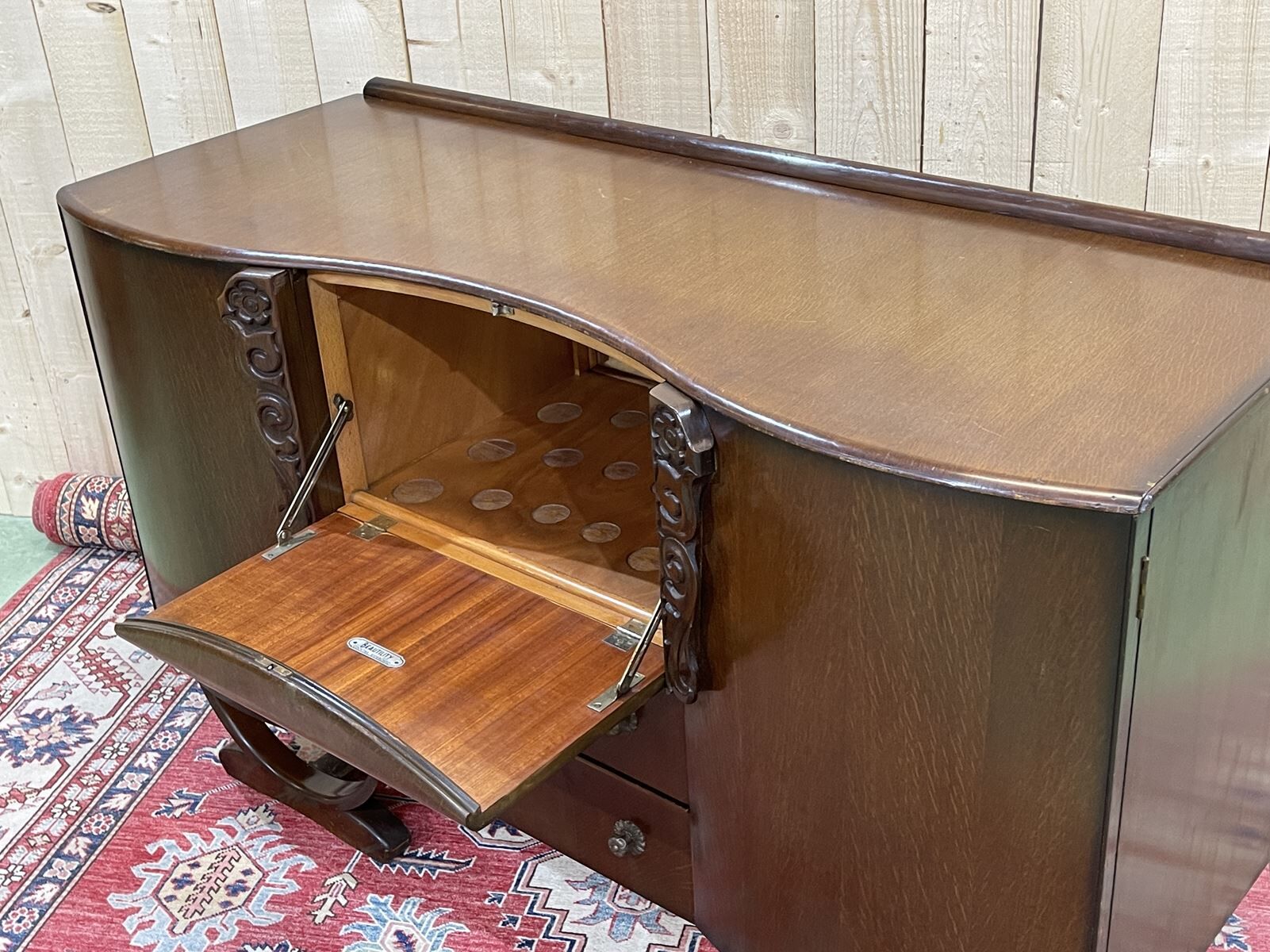 English art deco oak bar