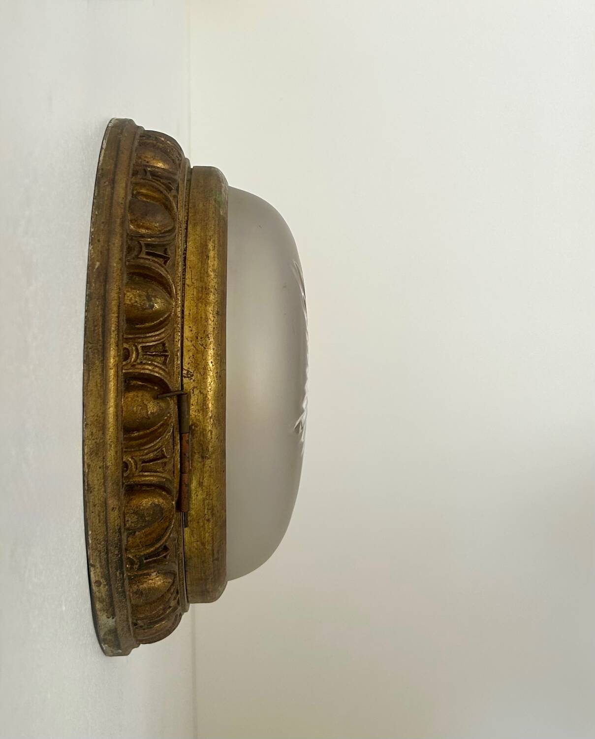 Vintage brass and sandblasted glass wall lamp, France 1940