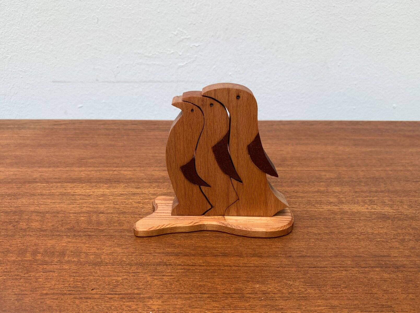 Sculpture vintage en bois de pingouin, ensemble de 3