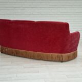 1970s, Danish vintage 2 seater "Banana" sofa, cherry-red velour, original very good condition.