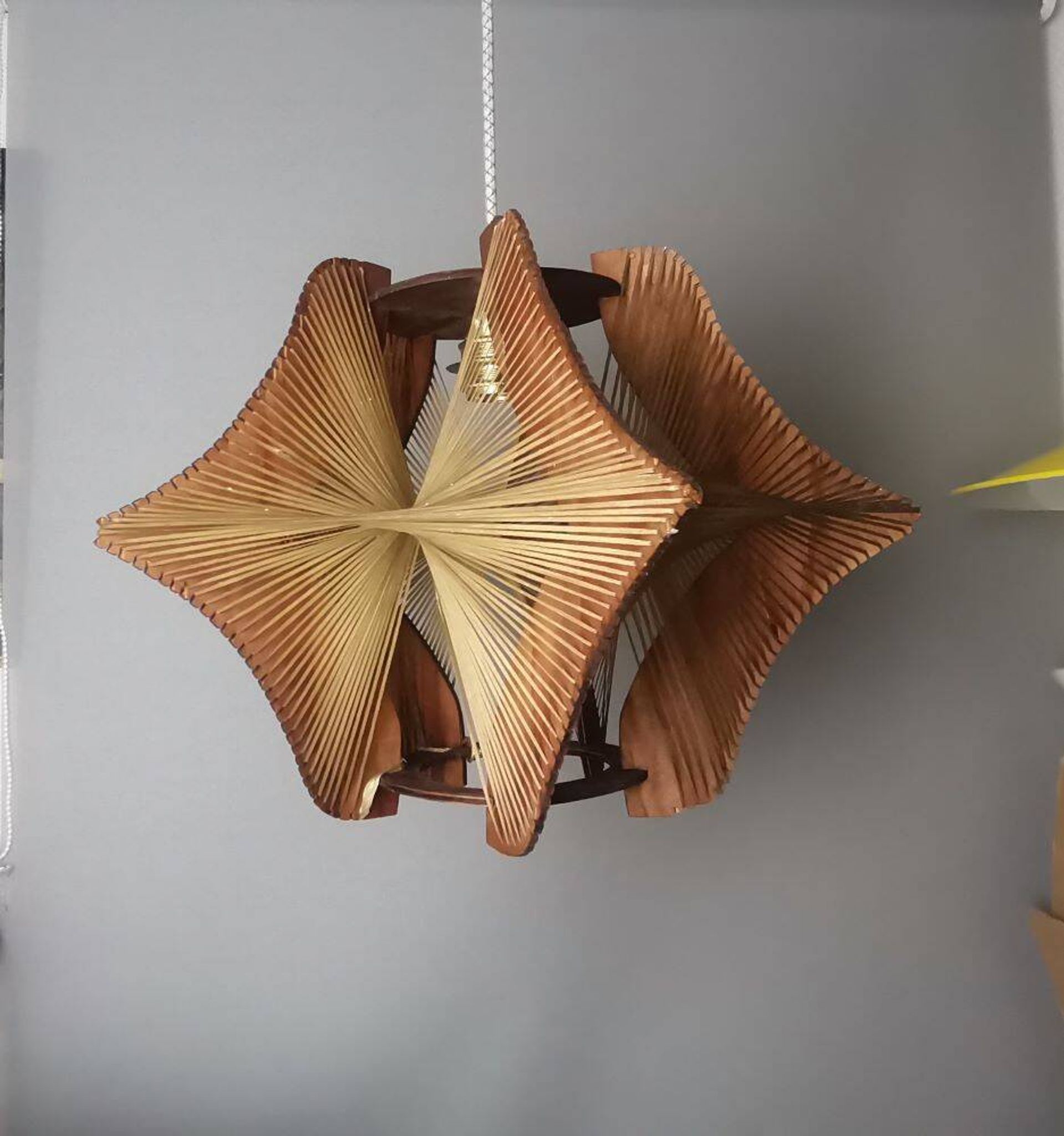 Large futuristic  wooden hanging lamp 1960s