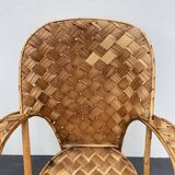 Ensemble composé d’une table et trois fauteuils en lamelles de châtaignier années 50/60