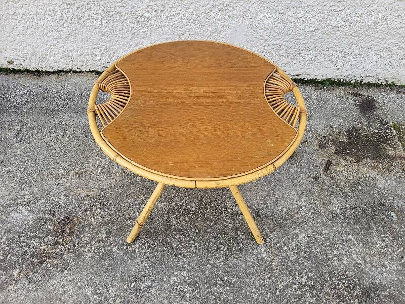 Round rattan coffee table 1960
