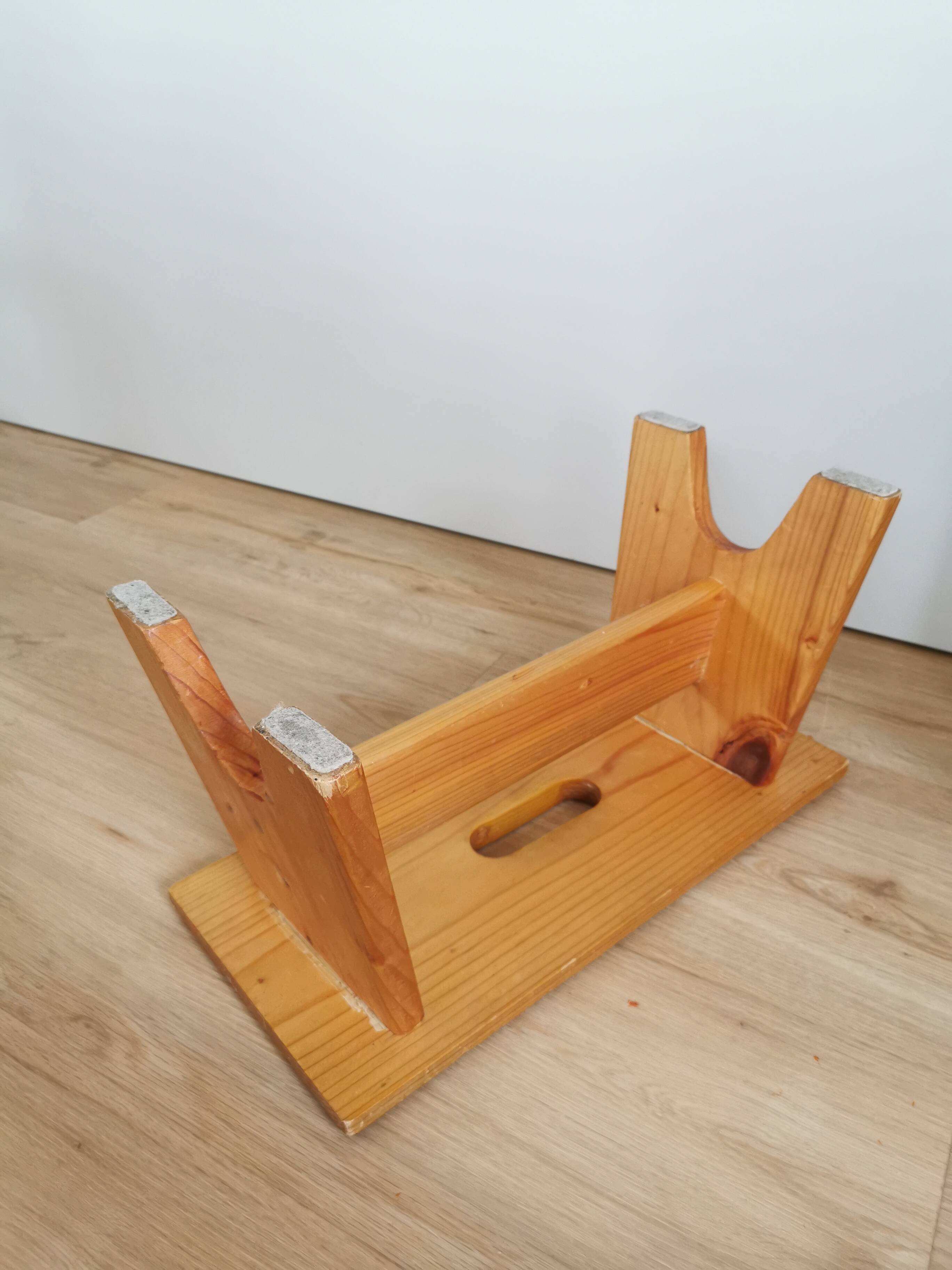 Vintage Hand-Painted Wooden Footstool: Yugoslavian Folk Art Decor