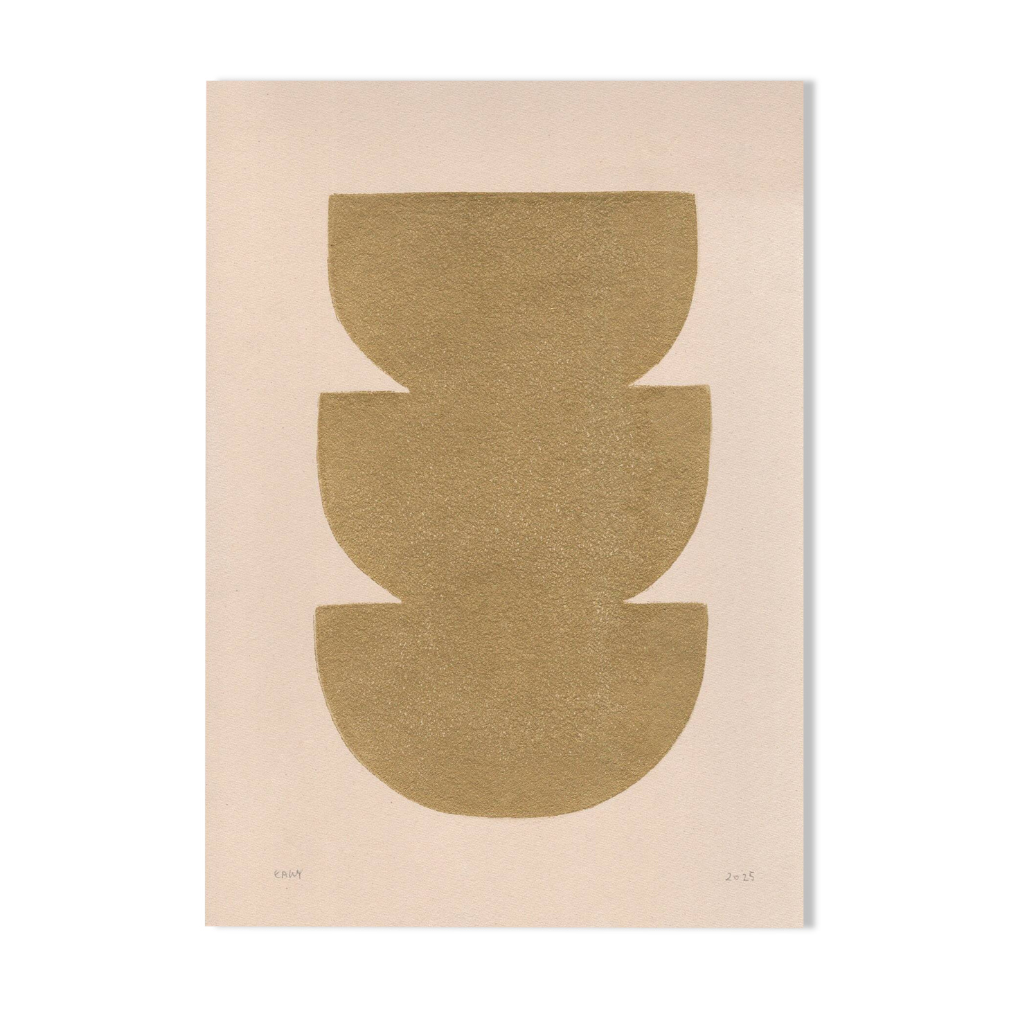 Abstract gold painting on paper, signed Eawy