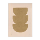 Abstract gold painting on paper, signed Eawy