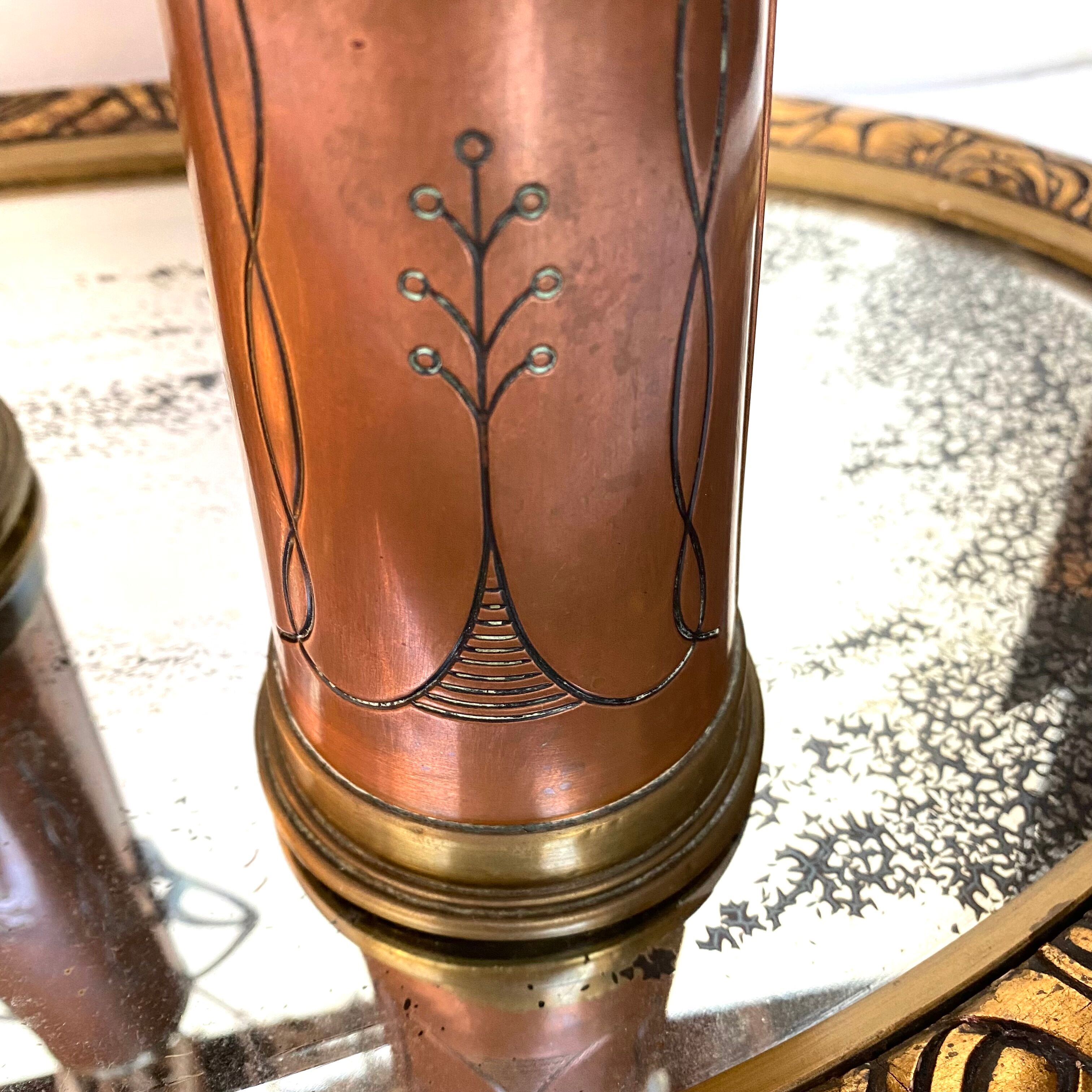Pair of GBN art deco copper and brass vases