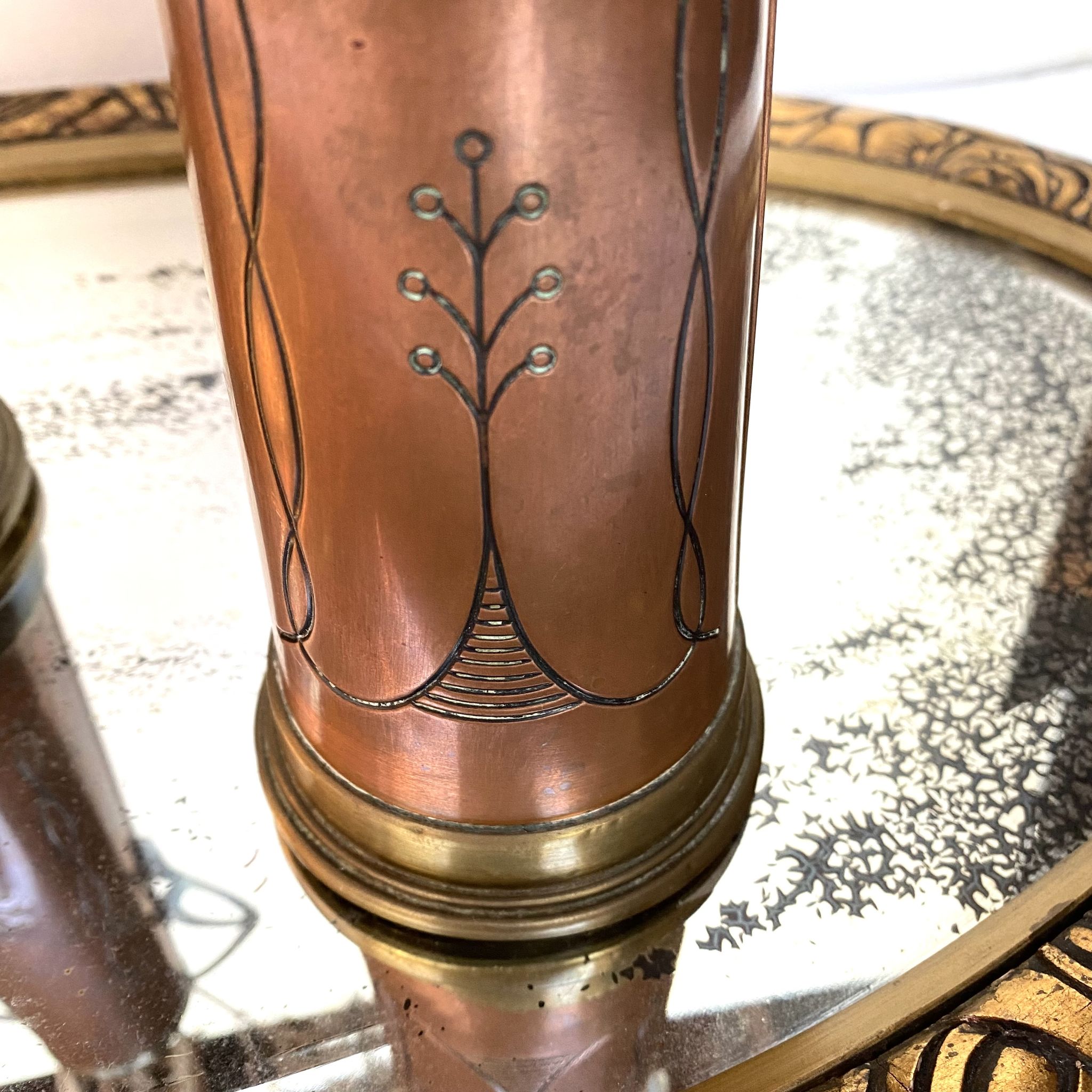 Pair of GBN art deco copper and brass vases