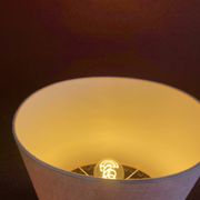 Copper "bouillotte" lamp with Ashoka Silk shade, pom-poms of c