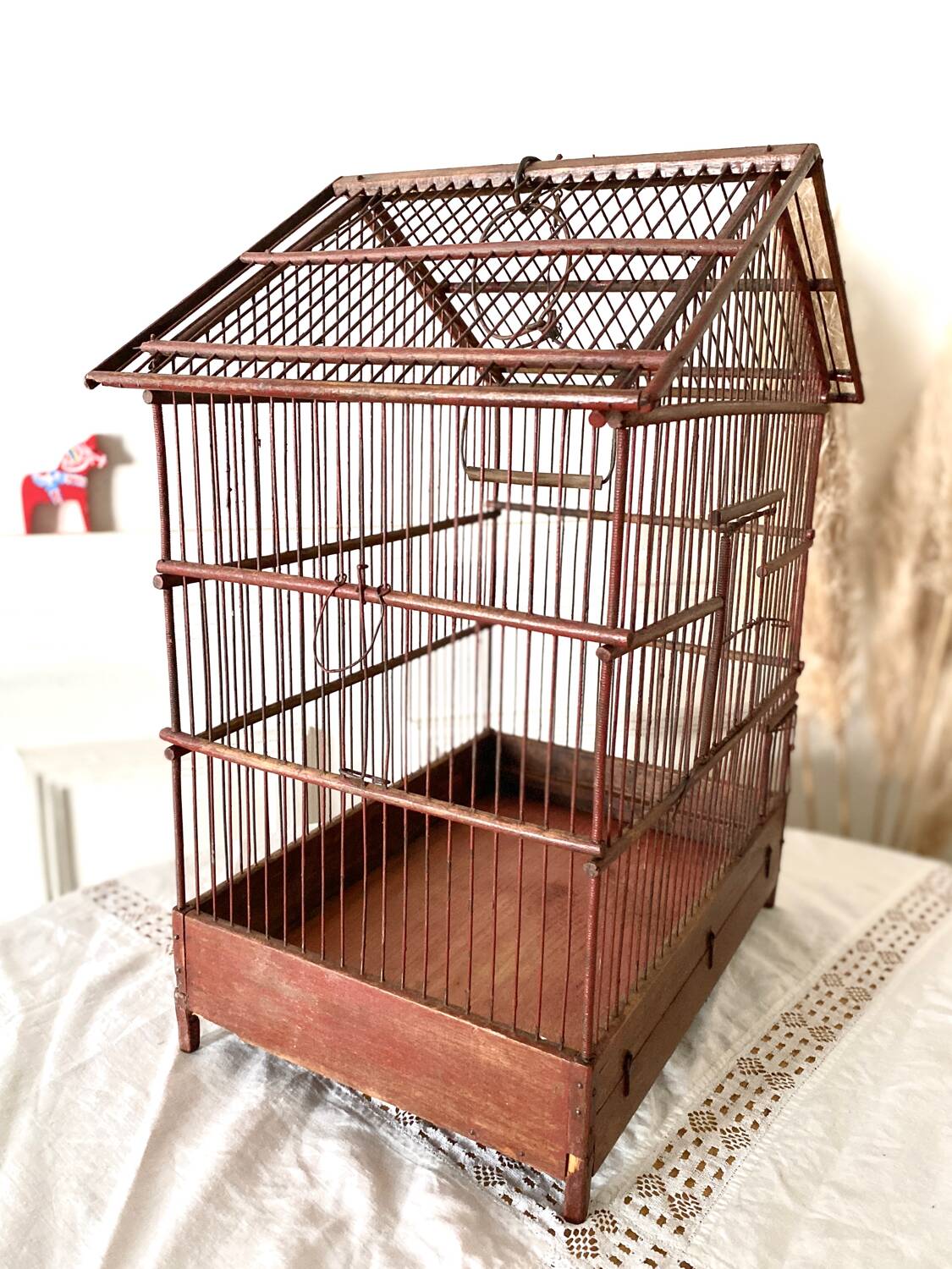 Antique wooden and steel birdcage