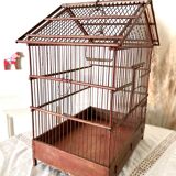 Cage à oiseaux ancienne en bois et acier