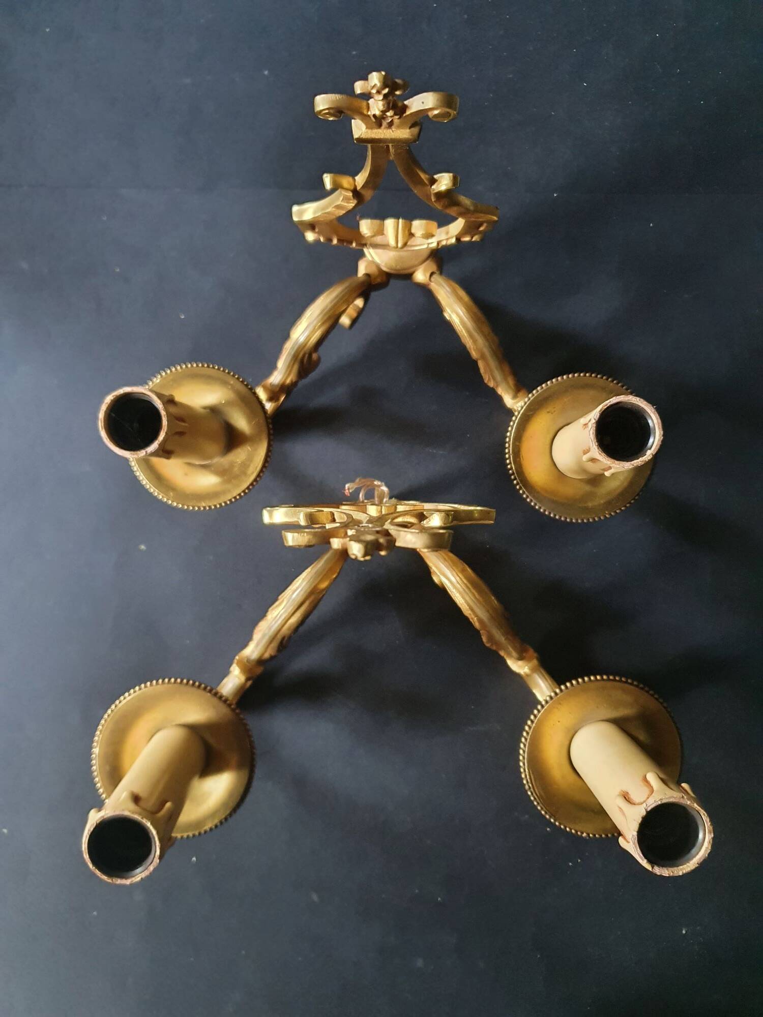 Three Louis XVI bronze wall sconces by Lucien Gau, Paris, antique.