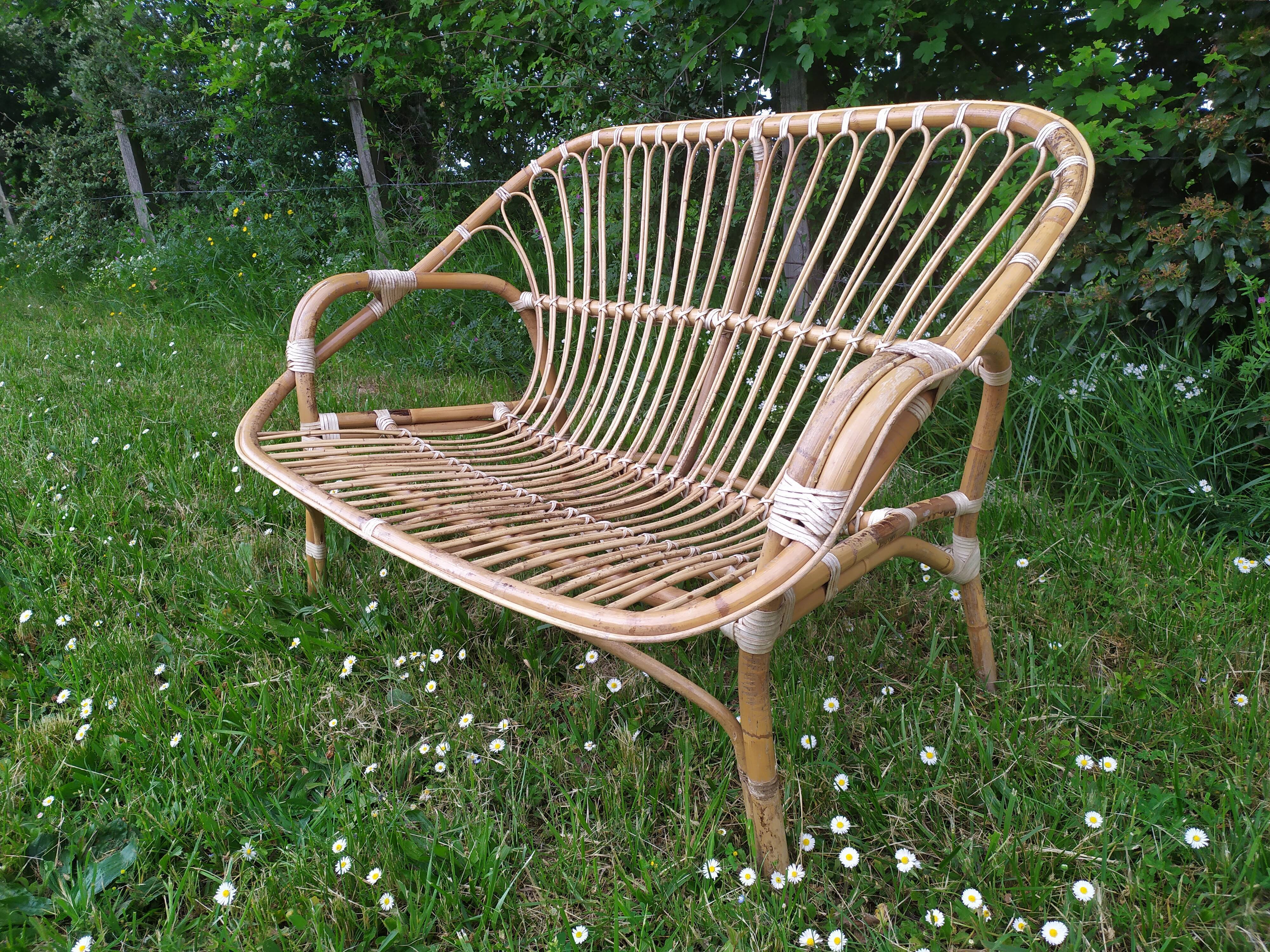 Rattan bench years 50/60