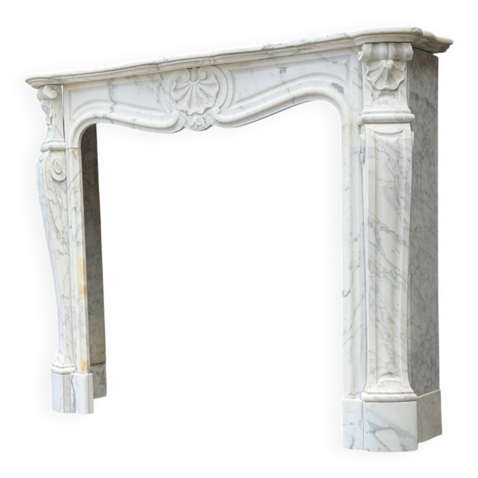 Louis XV style fireplace in Arabescato Carrara marble, circa 1880.