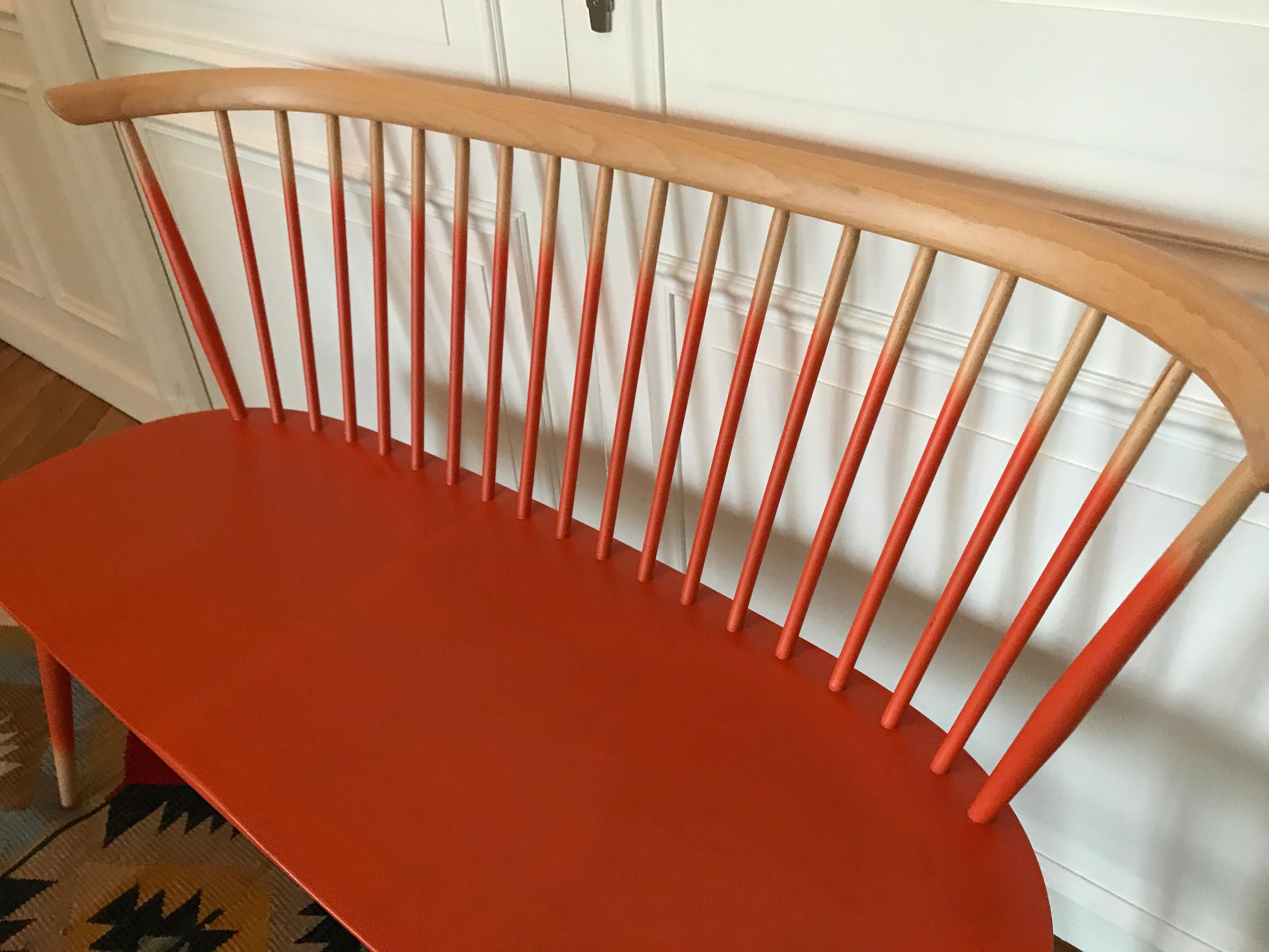 Banc avec dossier en bois  - réédition 1955 - Ercol