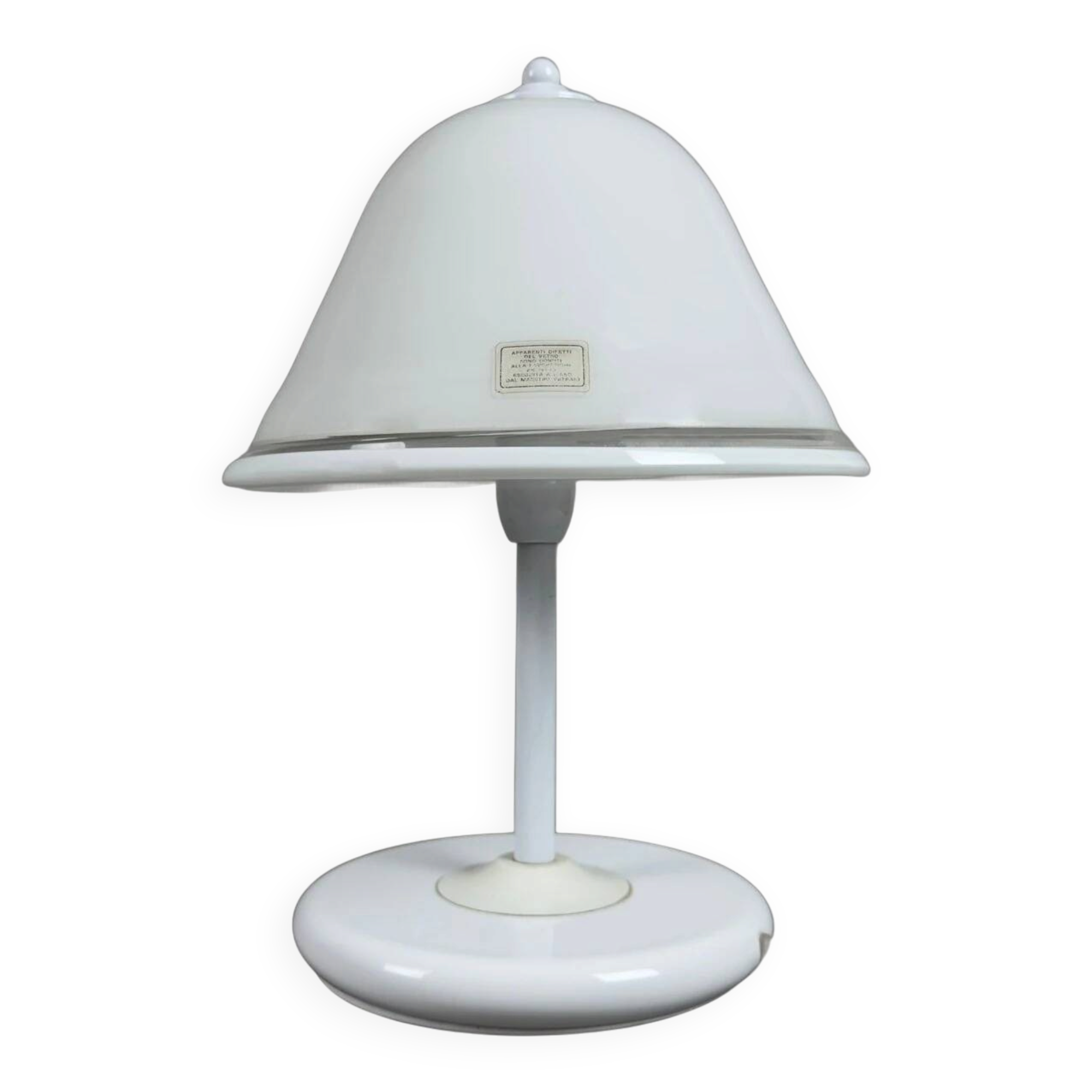 Lampe de table champignon en verre Murano et métal blanc, 1970