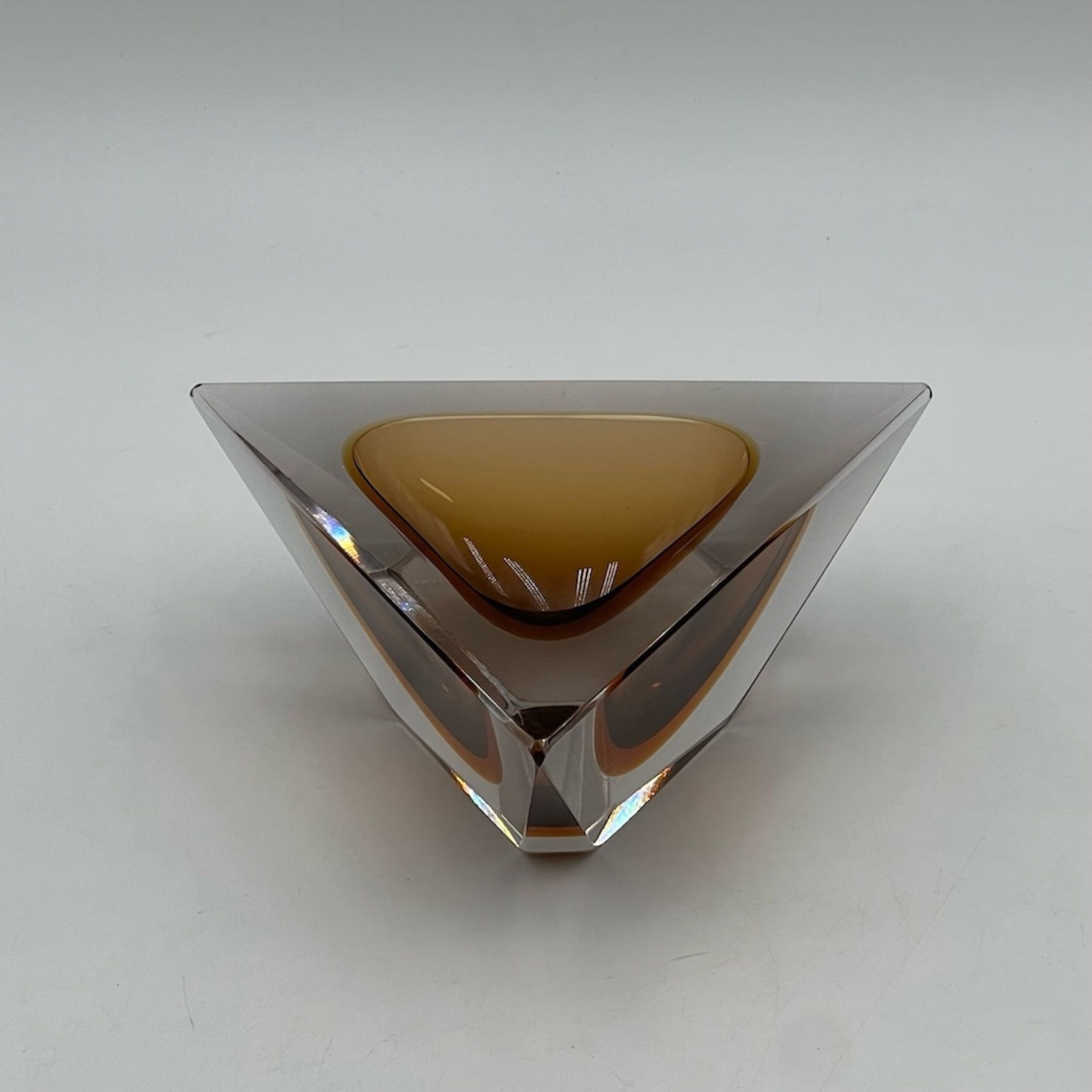 Handmade Sommerso Glass Pyramid Vase Italy, 60s