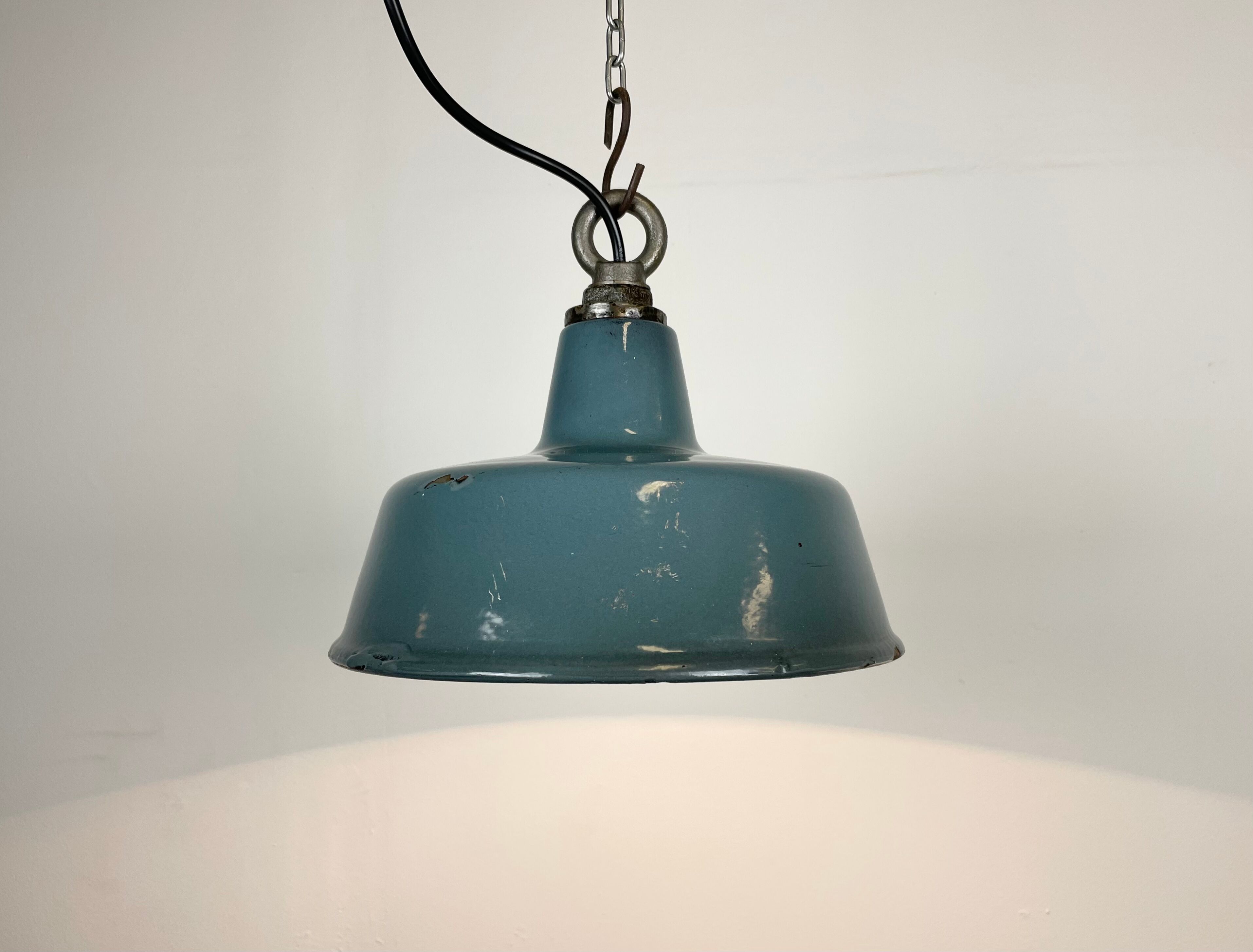 Industrial grey enamel pendant lamp, 1960s