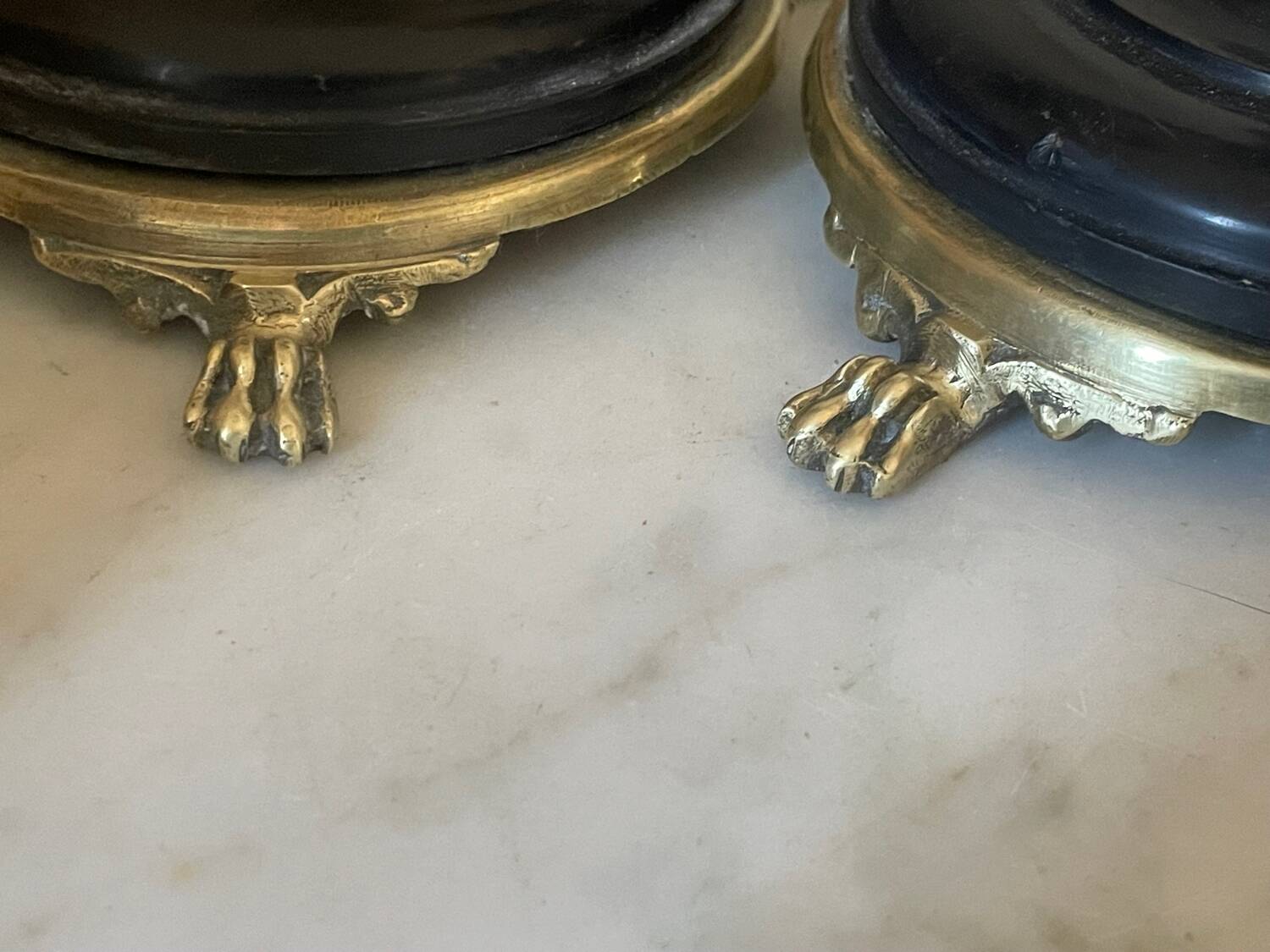 Pair of marble and brass candlesticks circa 1860