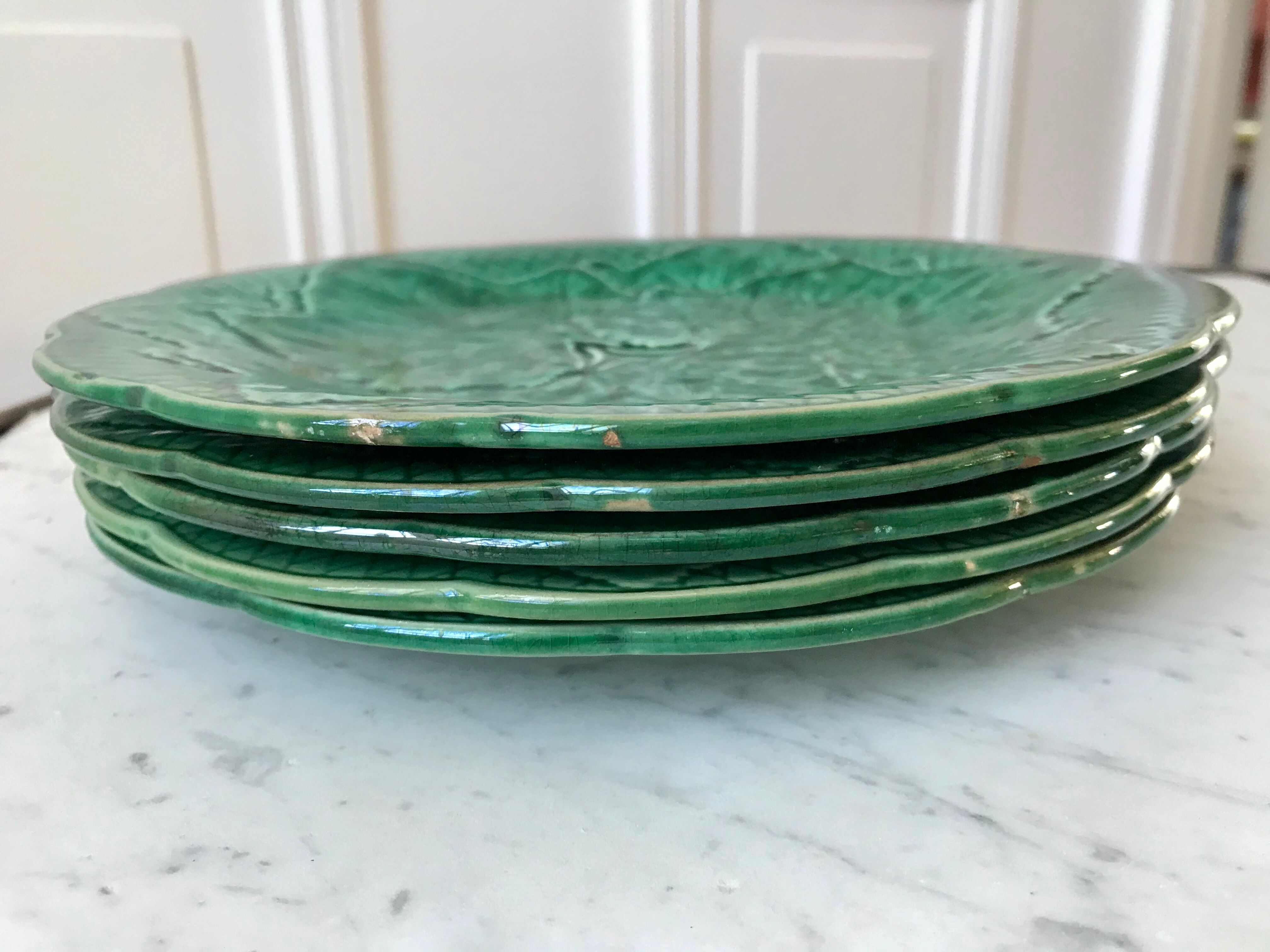 Set of 5 gien dessert plates in slurry leaf model 50s