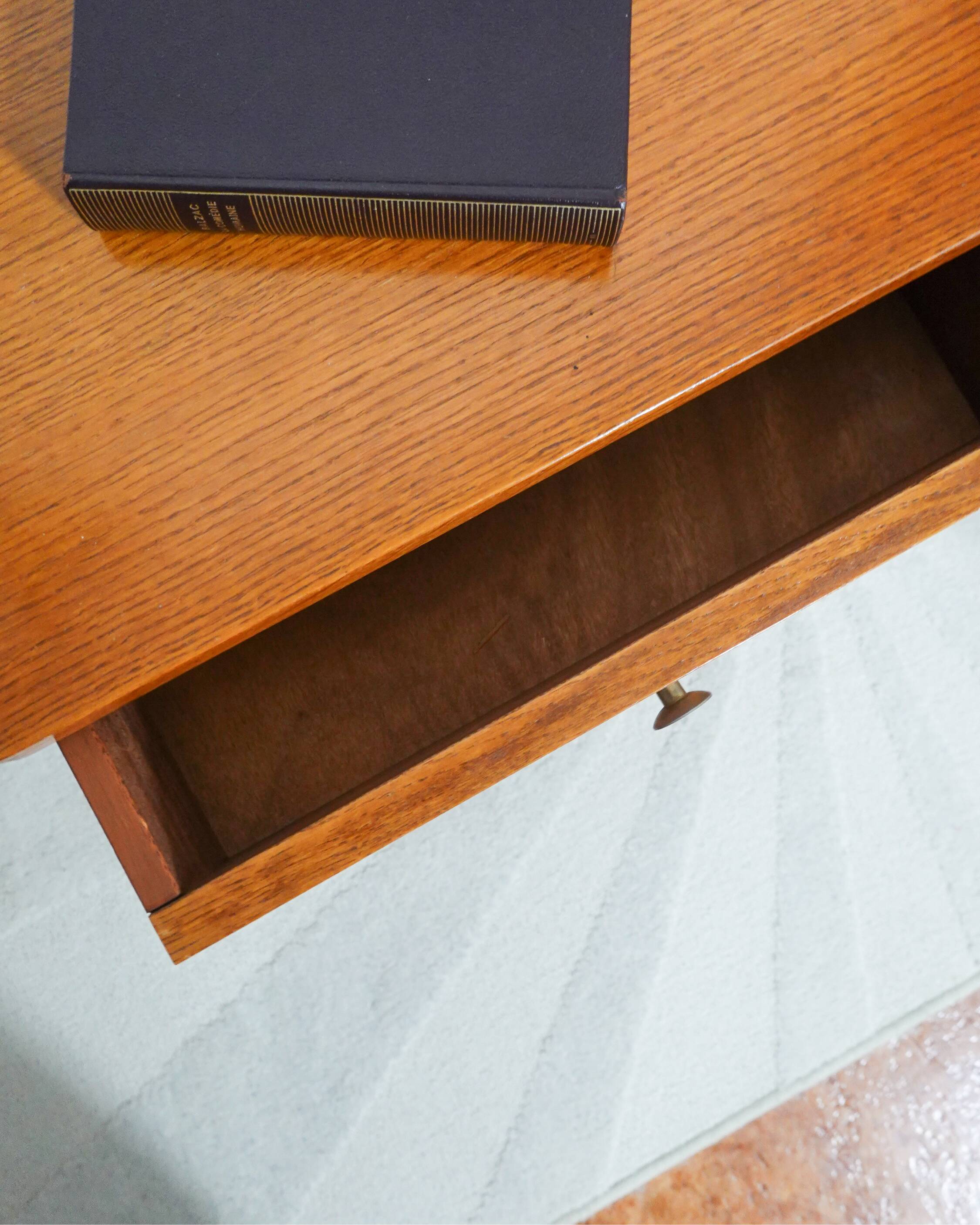 Scandinavian bedside table with compass legs in oak from the 50s and 60s