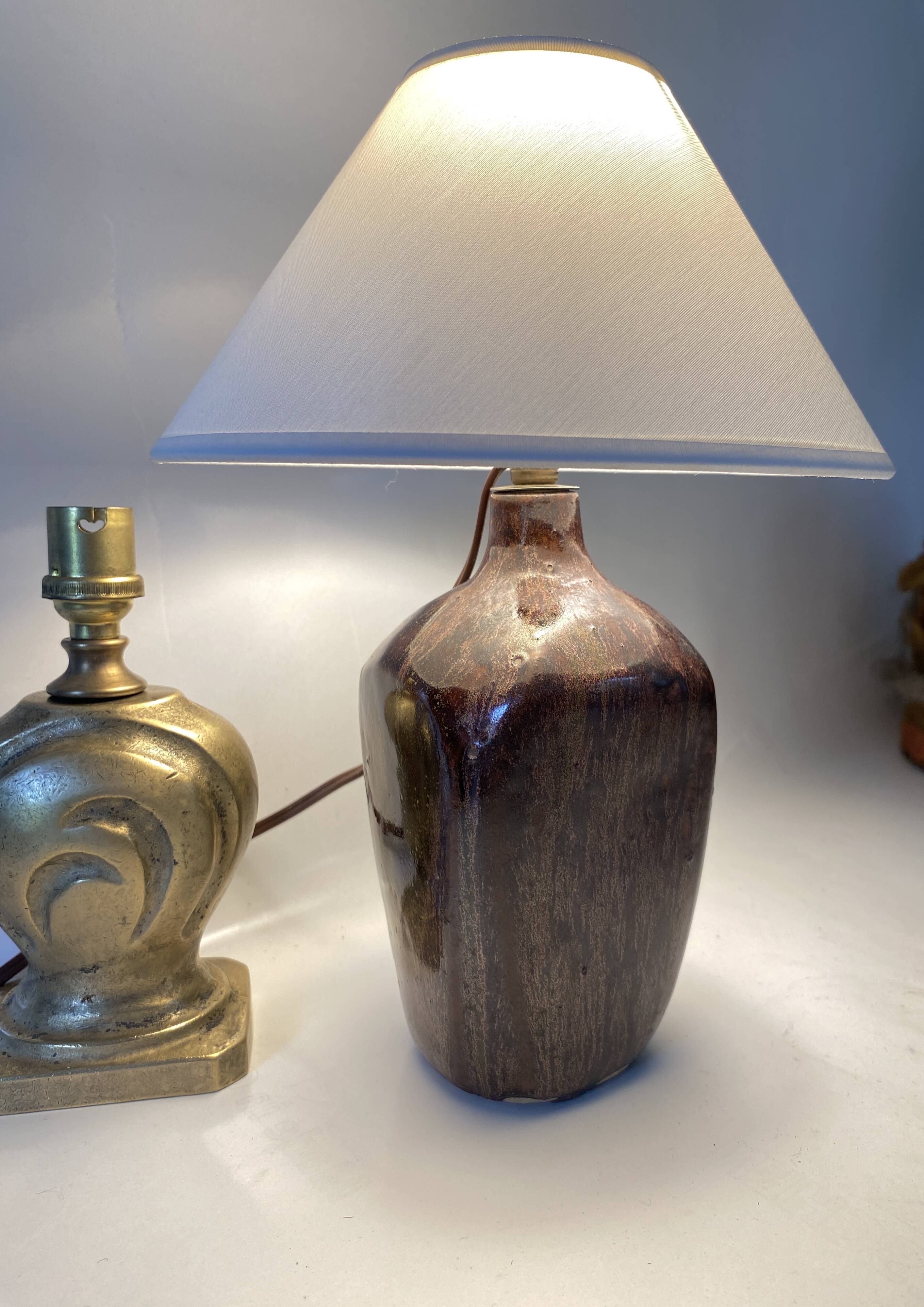 Ceramic lamp, fabric cable, cotton lampshade