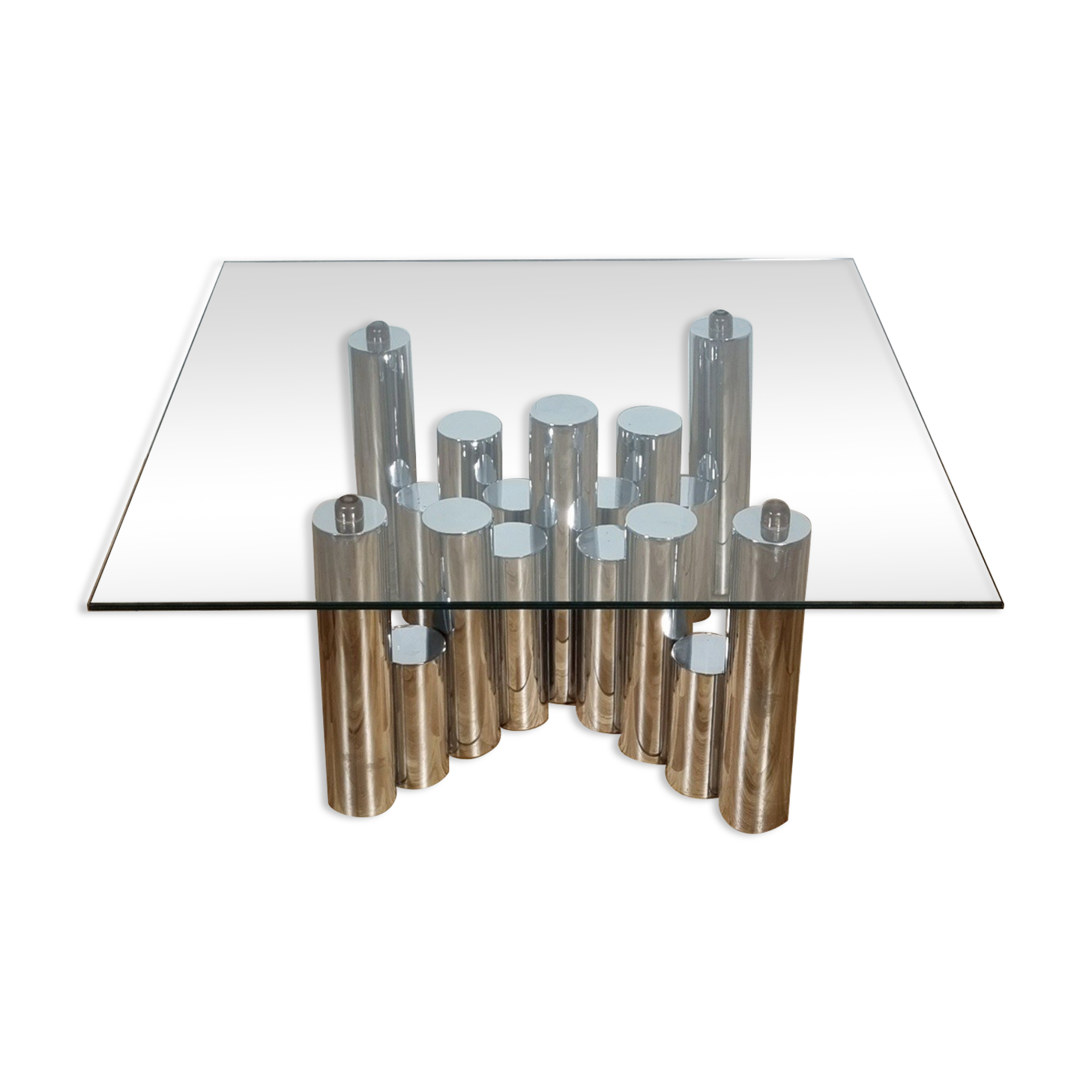 "Cylinders" coffee table in chromed metal, Italy, circa 1970