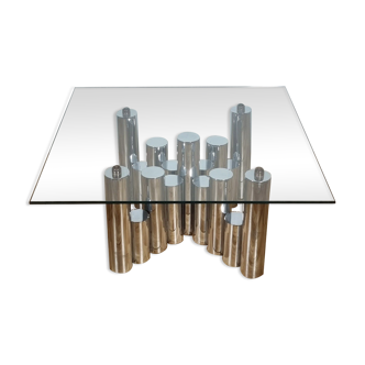 "Cylinders" coffee table in chromed metal, Italy, circa 1970