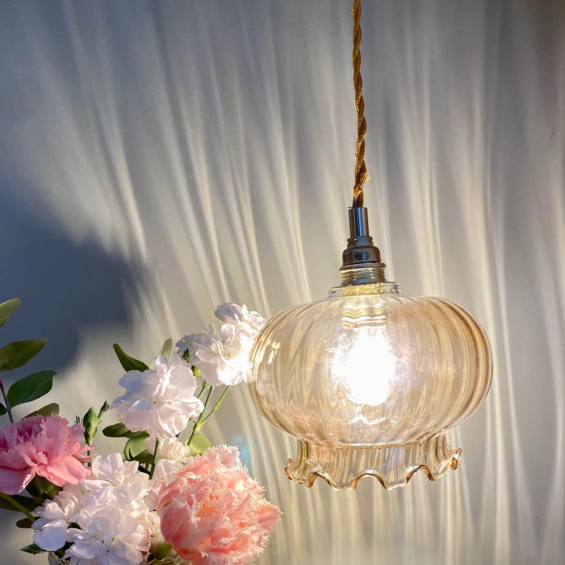 Vintage amber glass globe pendant light