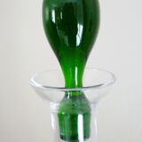 Liqueur set, blown glass, signed Portieux, 1 carafe & 6 stemmed glasses