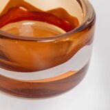 Vintage Skrdlovice Glass Bowl by Jaroslav Svoboda – Bold orange amber glass with white wave, Czech 1970s