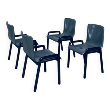 Postmodern Leather Dining Chairs, Italy, 1980s, Set of 4