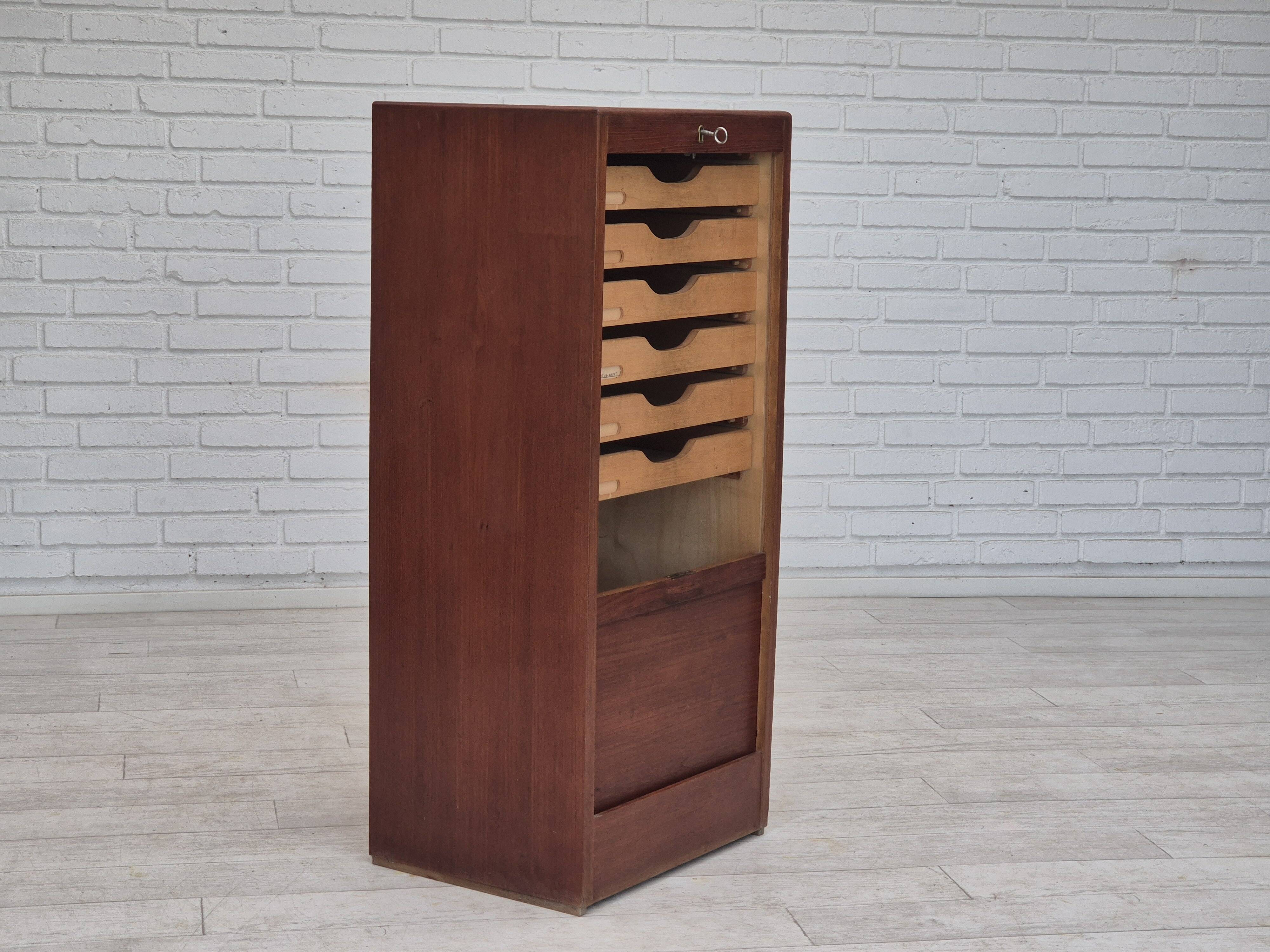 1960s, Danish office cabinet, original condition, teak wood, sliding doors, drawers inside.