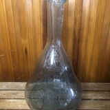 Ancienne bouteille style biot verre soufflé bullé bleuté vintage