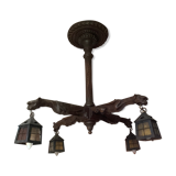 Gothic neo-gothic gargoyle chandelier 19th in carved wood lampshades day lanterns