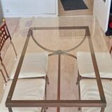 Table fer forgé et verre avec 4 chaises