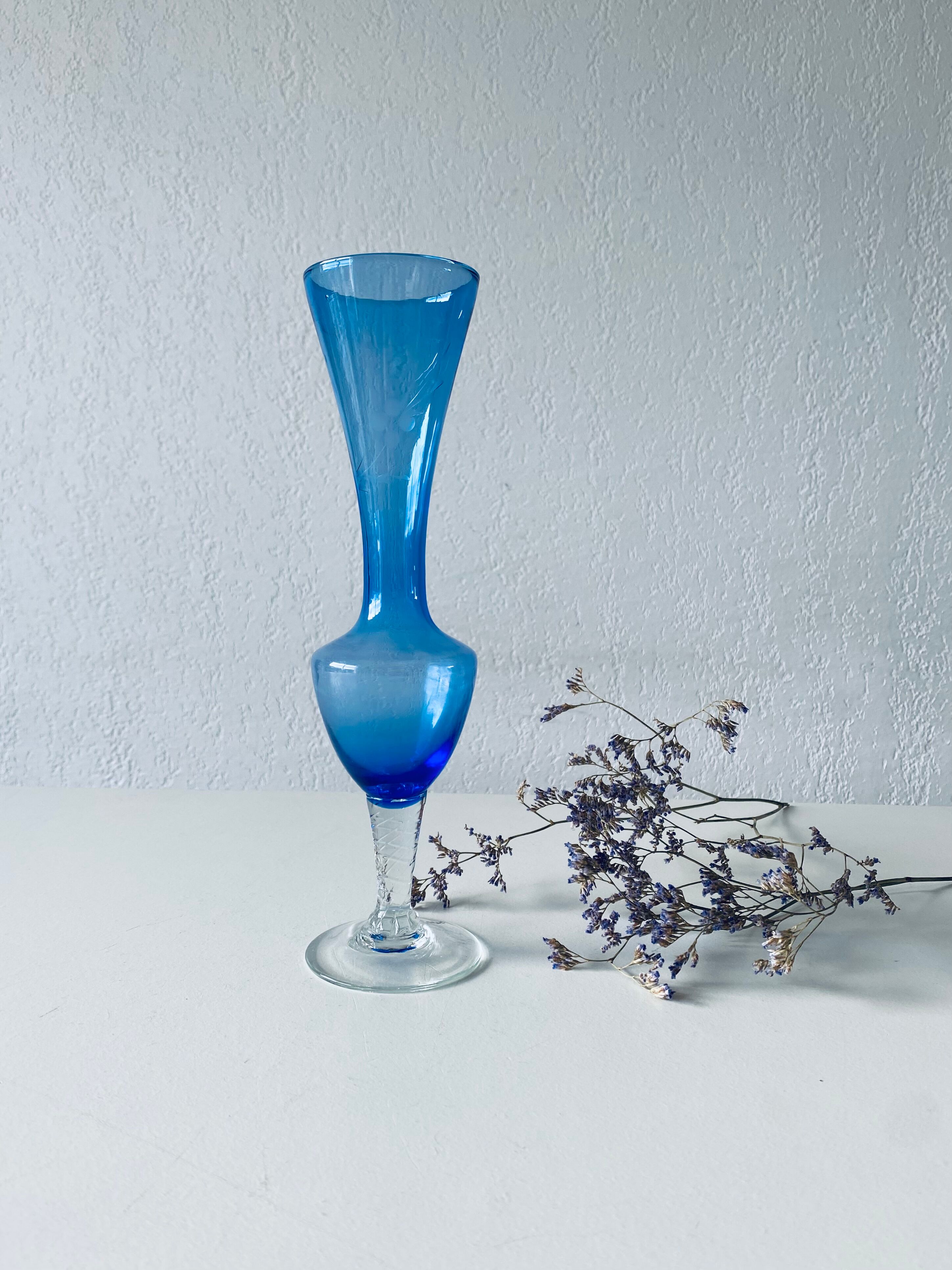 Blue and transparent glass vase
