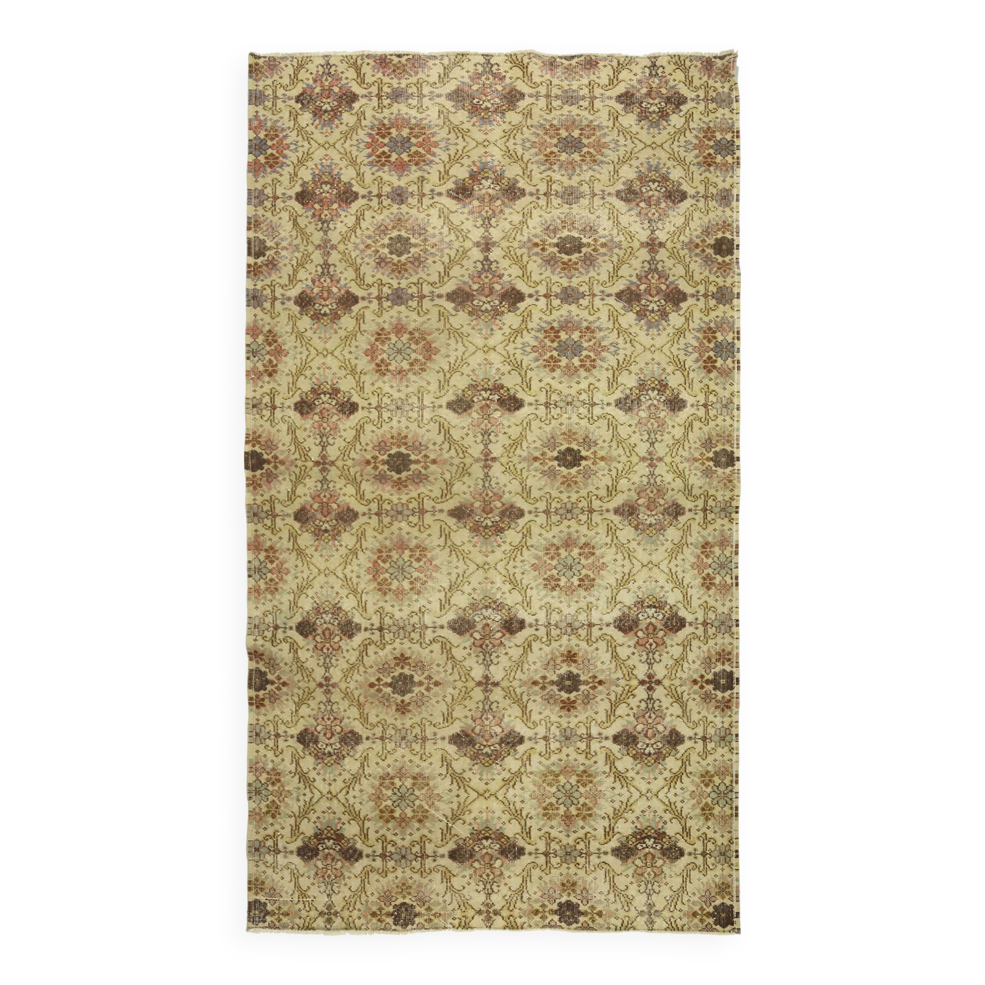 One-of-a-kind turkish handwoven vintage rug - rustic vintage charm 275x 147 cm