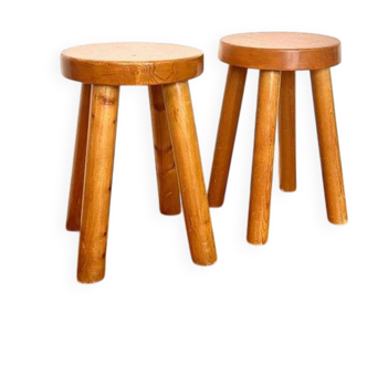 Rare pair of 4-legged stools by charlotte perriand & rene martin (meribel)