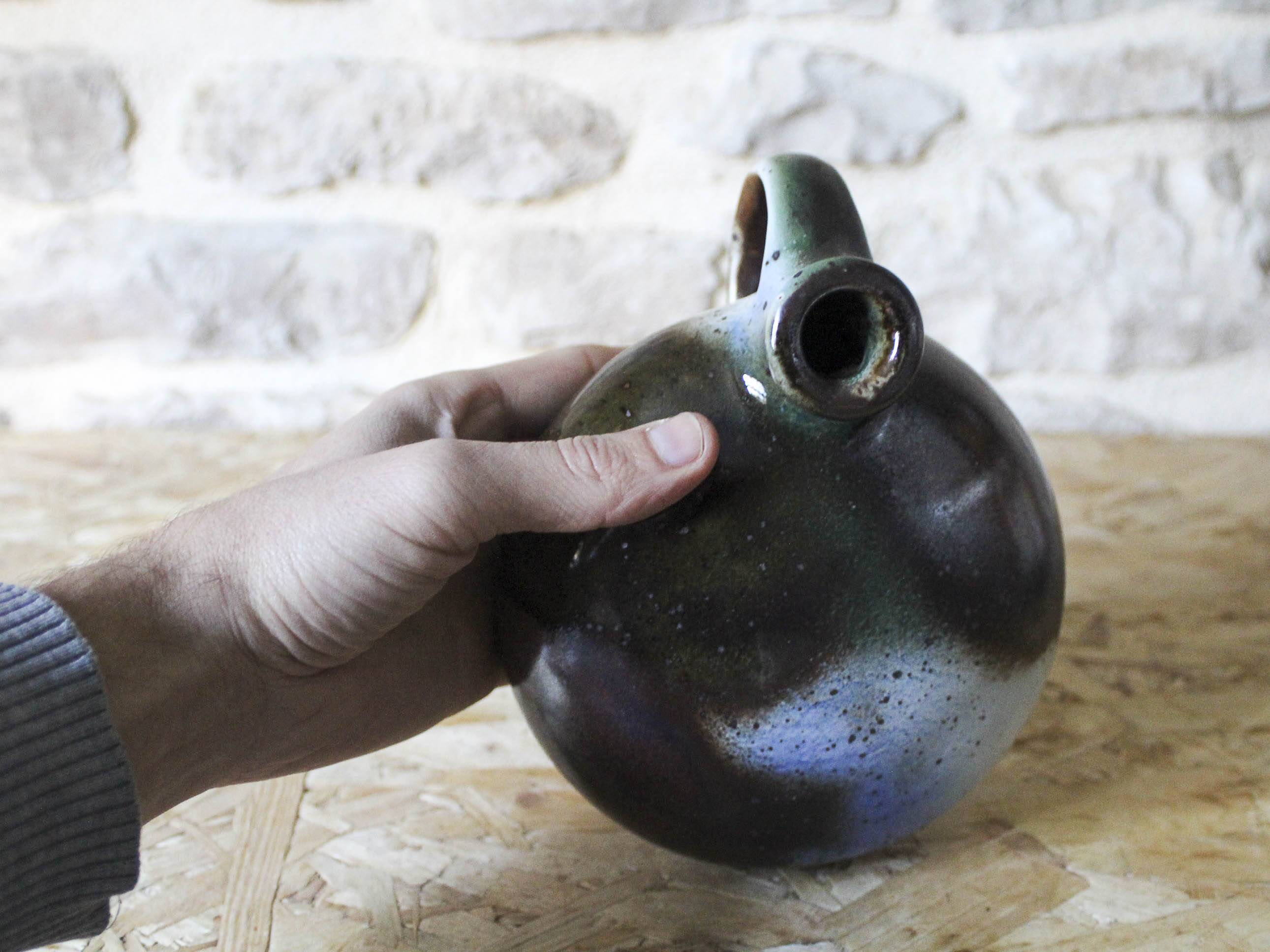 Enameled stoneware gourd signed