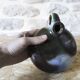 Enameled stoneware gourd signed