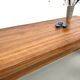 Large modernist farmhouse table in solid beech, thick dowelled top.