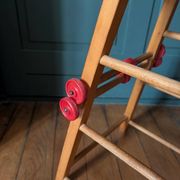 Doll high chair in wood – 1970s, foldable and on wheels