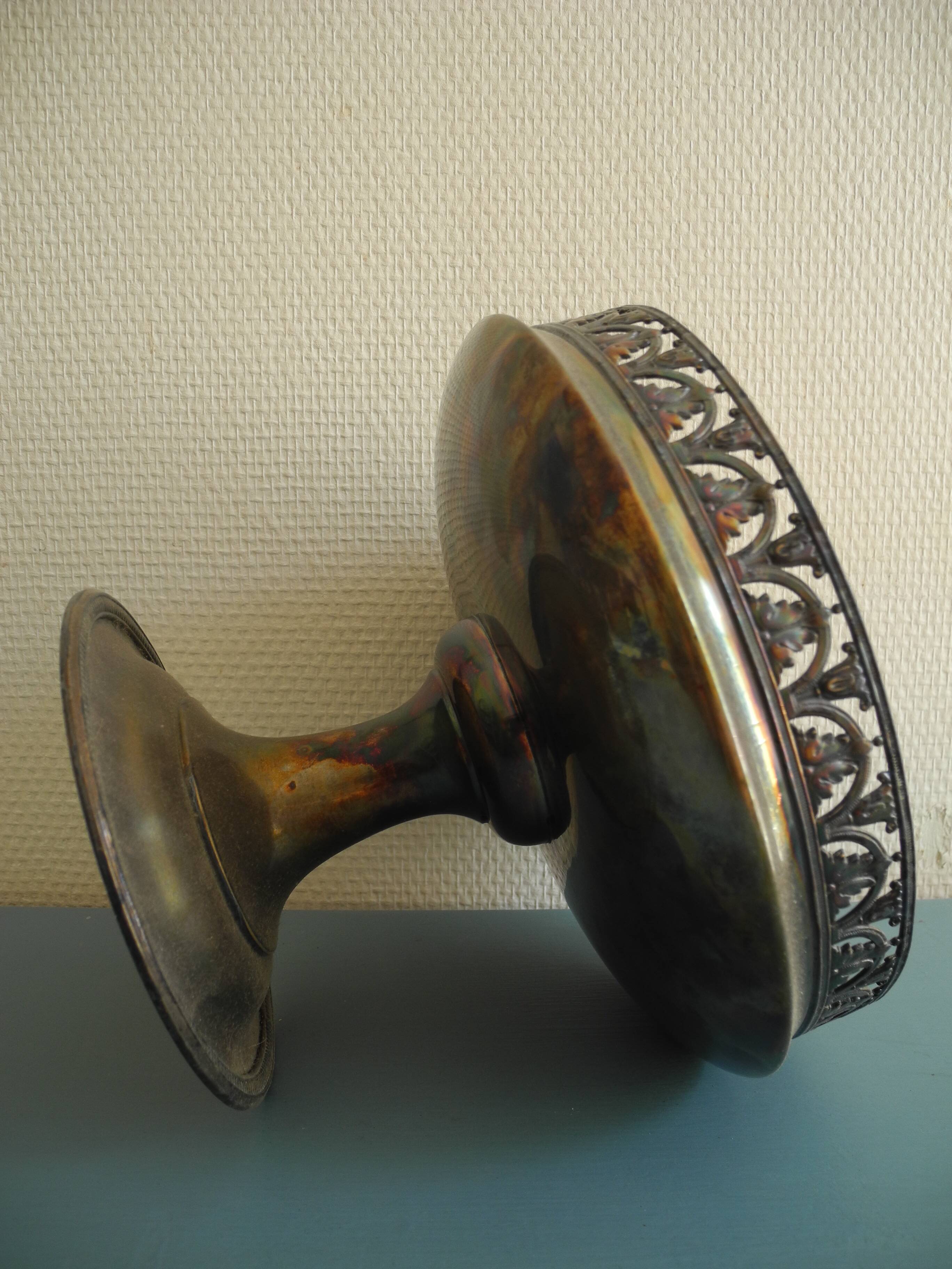 old silver-plated metal bowl cup shabby chic