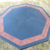Octagonal table paul michel lacquered black and elm magnifying glass
