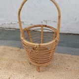 4 armchairs and a coffee table made of rattan and bamboo wood, vintage.