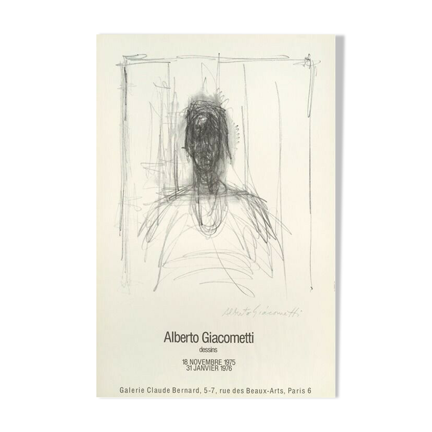 Affiche Alberto Giacometti 1975 vintage Offset lithographie d’un dessin