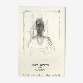 Alberto Giacometti 1975 Vintage Offset Lithograph of a drawing