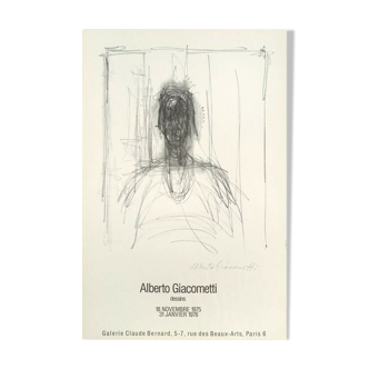 Alberto Giacometti 1975 Vintage Offset Lithograph of a drawing